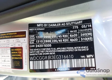 2014 Mercedes-Benz Glk 350 4Matic z USA, uszkodzony, nr VIN WDCGG8JB3EG316610